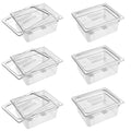 6 Pack 1/2 Size 6'' Deep Clear Food Pans with Lids, Commercial Food Pans Polycarbonate Transparent Food Storage Containers, Stackable Plastic Pan with Capacity Scale, Restaurant Supplies Hotel Pan