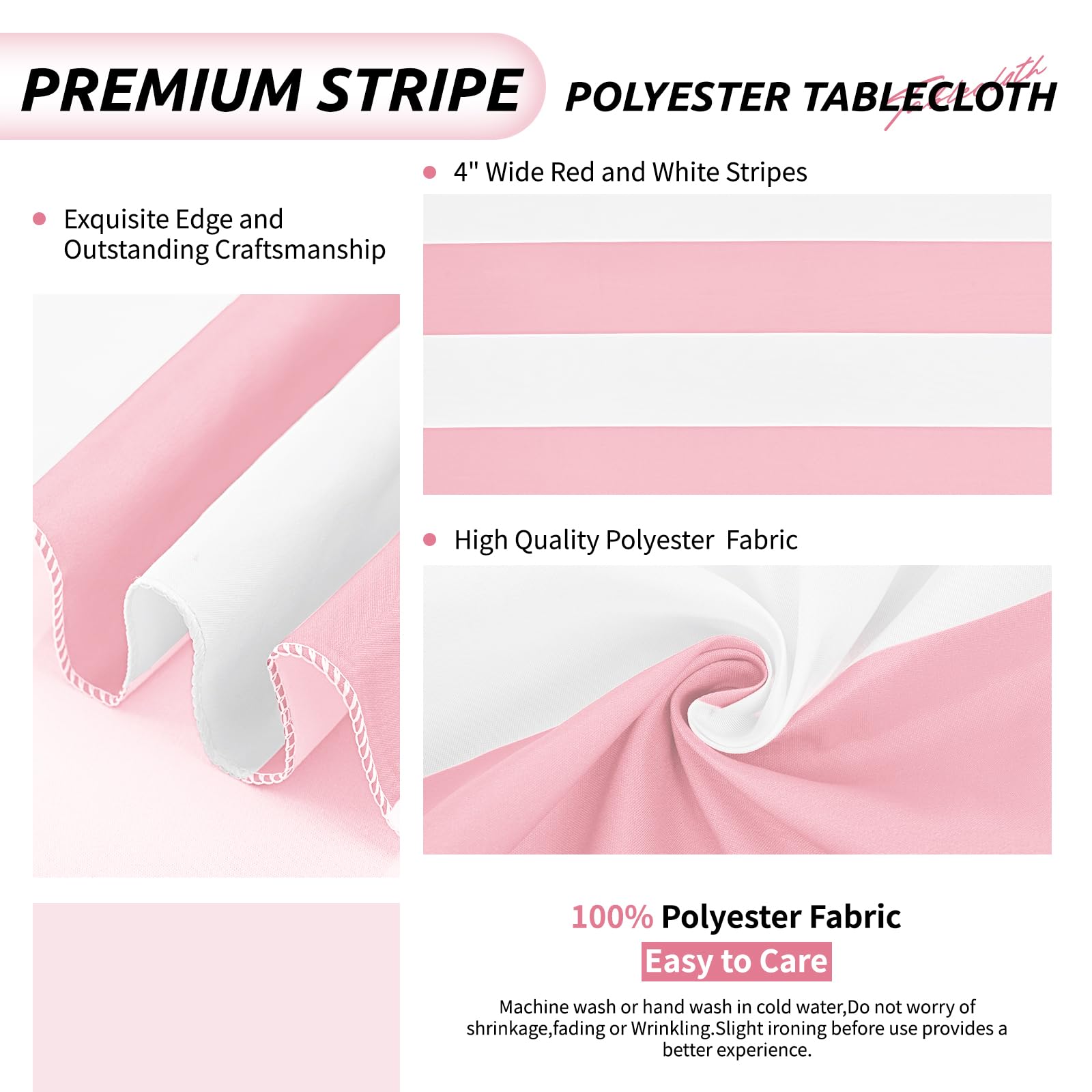 2 Pack Pink and White Striped Tablecloth Rectangle 60x84inch Polyester Fabric Washable Table Cloth for Afternoon Tea Birthday Party Picnic Barbecue Gathering Indoor Outdoor Dining Table Decor