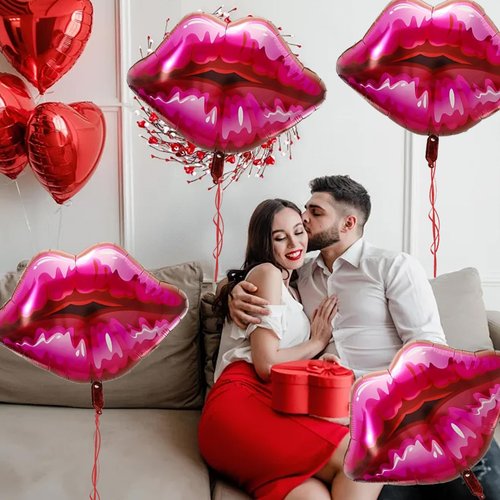 10Pcs Red Heart Ballons Lip Balloons Kiss Balloons with Ribbon for Valentine's Day Wedding Anniversary Love-Themed Parties Makeup Themed Party Kiss the Miss Goodbye Galentine's Day Decor