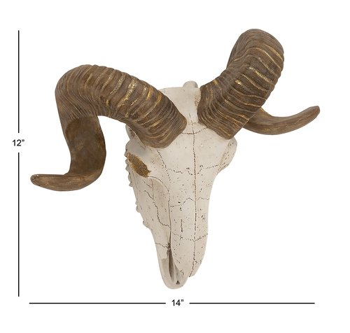 Deco 79 Polystone Sheep Home Wall Decor Skull Wall Sculpture, Wall Art 14" x 5" x 12", White