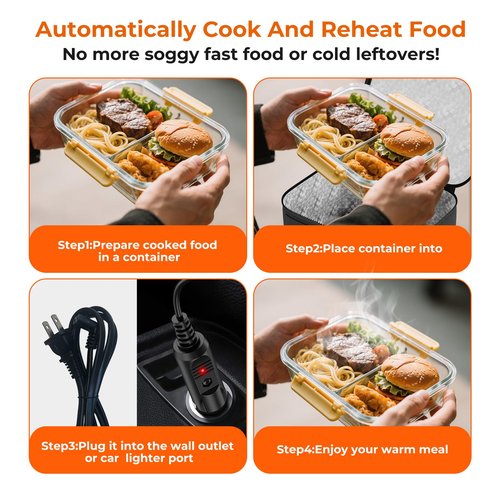 AICPAN Portable Electric Lunch Box Food Heater,12V/24V/110V 3-in-1 Food Warmer Box, Mini Portable Oven Car Food Warmer, Heated Lunch Bag for Adults Office Travel Work Truck Meal Reheating