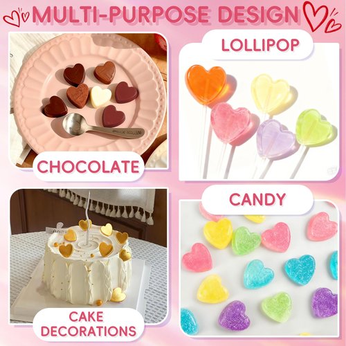 Heart Silicone Mold, 2 Pcs Heart Chocolate Candy Mold, 96 Cavity Small Valentine Silicone Molds for Baking Chocolate, Candy, Gummy, Ice Cubes, Jelly, Jello, Cake Decorations, Cupcake Toppers for Mom