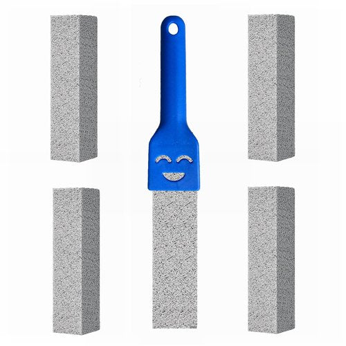 Pumice Stone Toilet Bowl Cleaner with Handle, Pumice Sticks Pumice Scouring Pad Powerfully Remove Hard Water Ring, Calcium Buildup, Cleaning Pool, Toilet, Kitchen Sink, Grill, Bathtubs, 5 Pack Blue