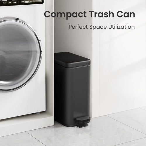 Cesun Bathroom Trash Can with Lid, 2.6 Gallon Small Black Bathroom Garbage Can Soft Close, Stainless Steel Waste Basket with Step Pedal for Bedroom, Laundry Room, Living Room, Home Office, Toilet, RV