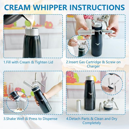 NATUREKIT Whipped Cream Dispenser 500ml – 1 Pint Aluminum Cream Canister with 3 Nozzles & Cleaning Brush – Leak-Proof Whip Cream Maker for Desserts, Toppings, N2O Charger not Included