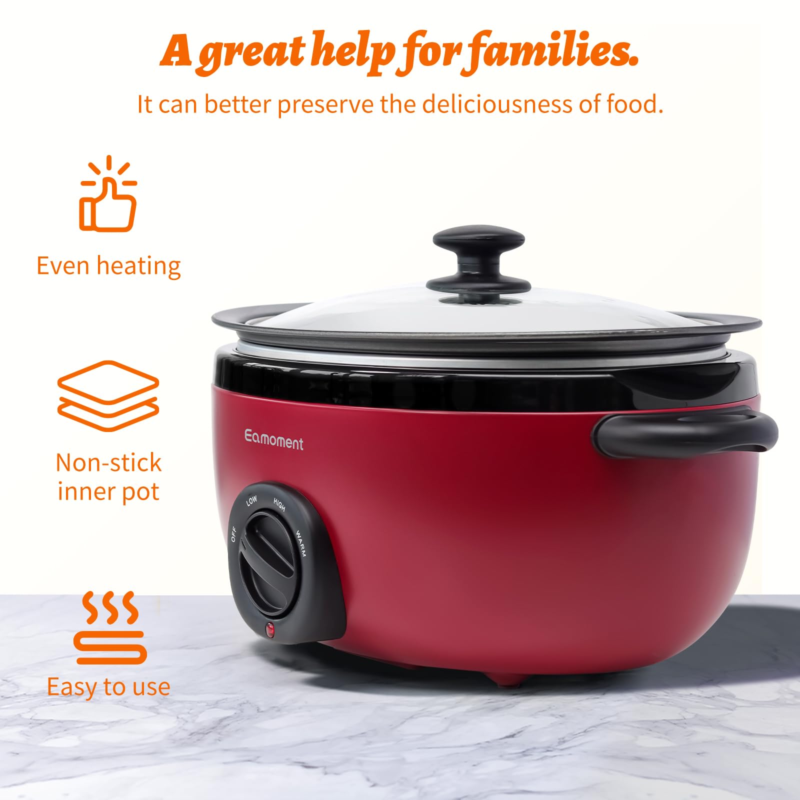 3.5 Quart Slow Cooker Red Uniform Heating,Non Stick Pot,Aluminum, Makes Your Food More Delicious.Suitable as a Gift for Wives,Parents,and Friends
