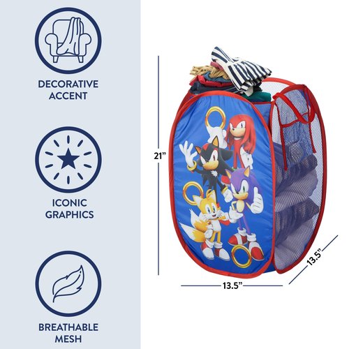 Idea Nuova Pop Up Hamper with Durable Carry Handles for Laundry, Nursery, Storage,Sonic the Hedgehog