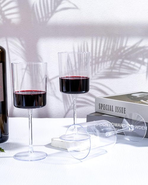 YOUBET 36 Pack Clear Plastic Wine Glasses - 10 OZ Disposable Square Wine Glasses with Stem for Wedding & Party & Anniversary