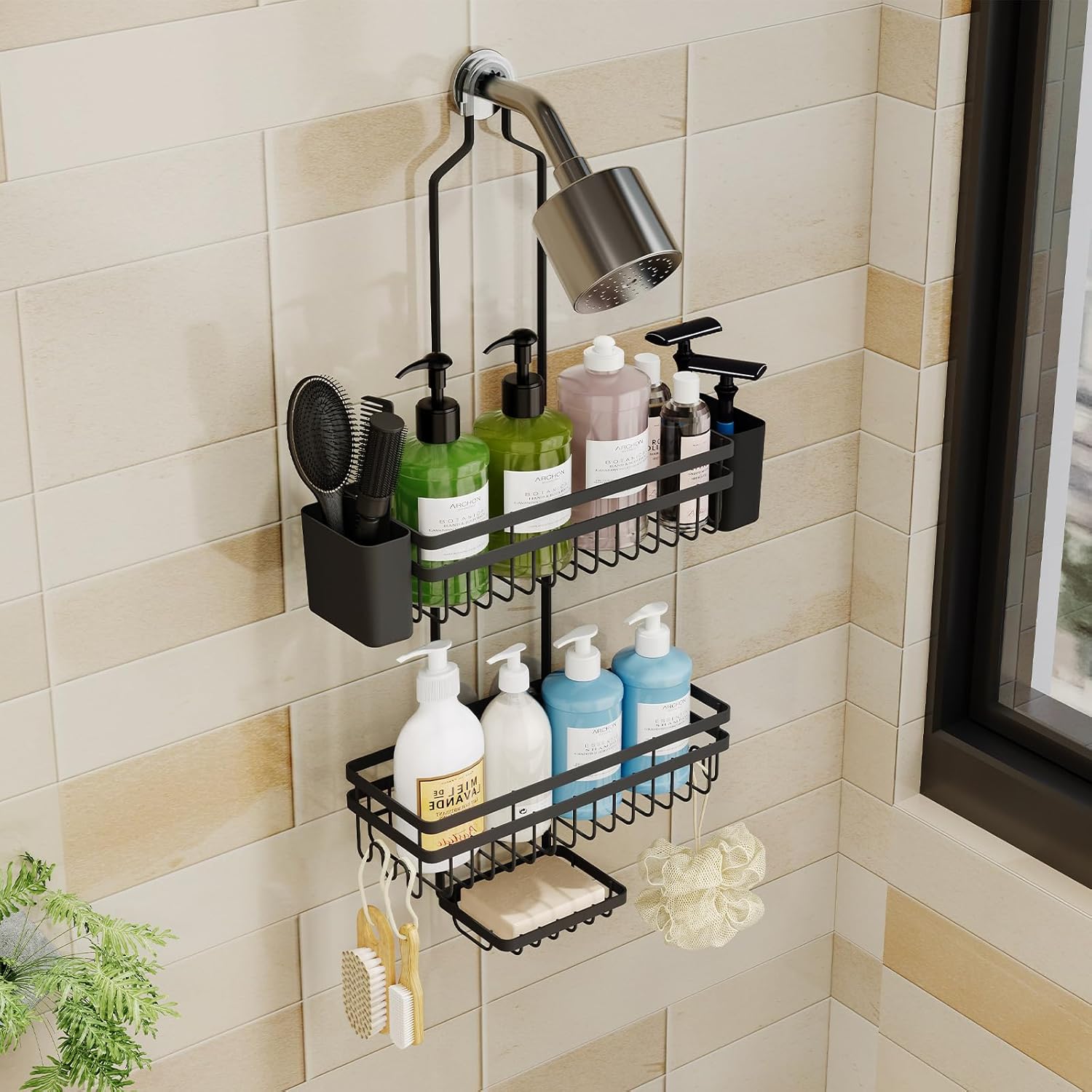 Shower Caddy - 3 Tier Adjustable Bathroom Organizer with Heavy-Duty Suction Cups | Rustproof Black