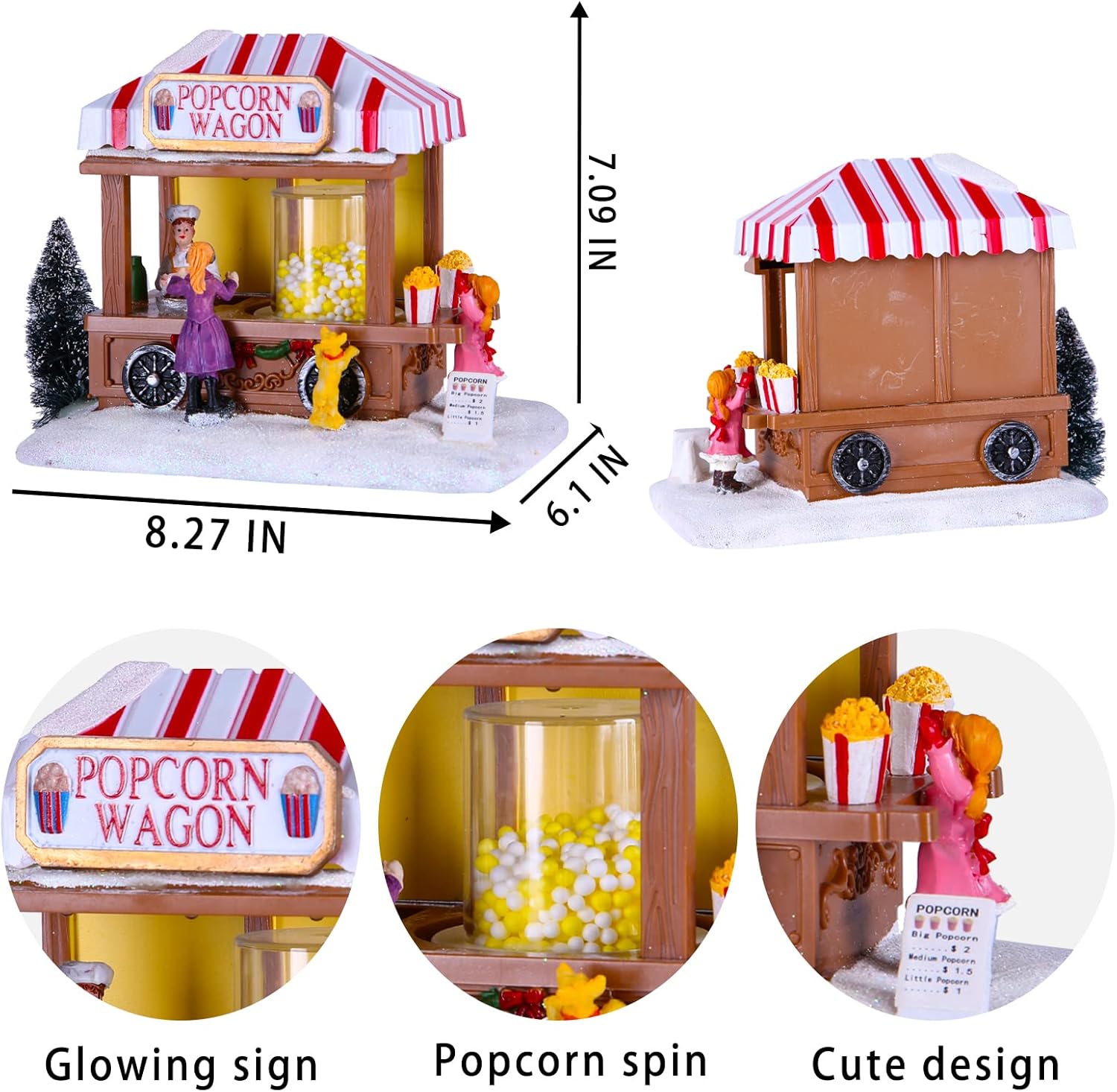 Regine Switzerland Christmas Village Houses - LED Lighted Popcorn House Figurine with 8 Music | Holiday Home Decor