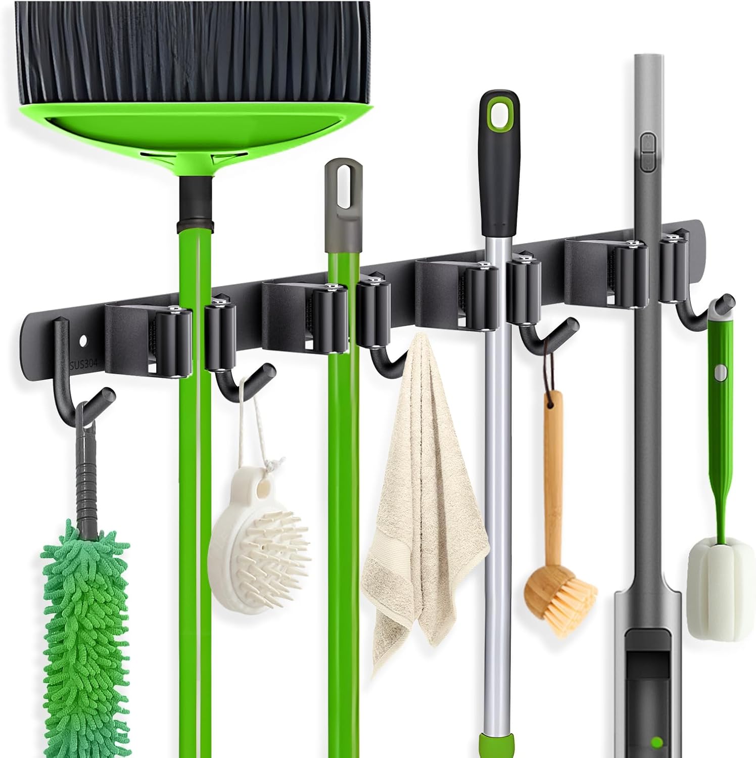 ZONGOOL Wall Mount Broom Holder - 4 Racks & 5 Hooks for Efficient Home Organization | Black