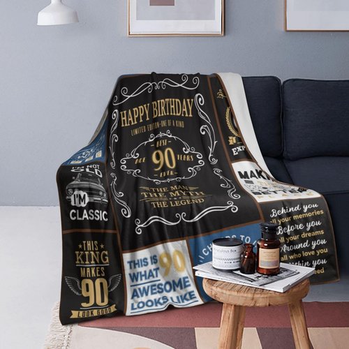 Jieoyfyug 90th Birthday Gifts for Men, 1936 90 Year Old Blanket 50"x60", Retirement Christmas Fathers Day Birthday Gifts for Him Dad Papa Grandpa Husband Uncle
