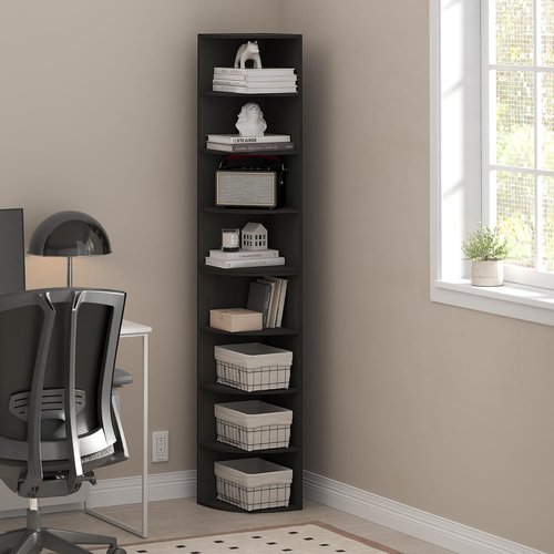 Furinno ECON Corner Shelf - 8-Tier Bookcase for Organized Storage | Espresso Finish for Living Room & Home Office
