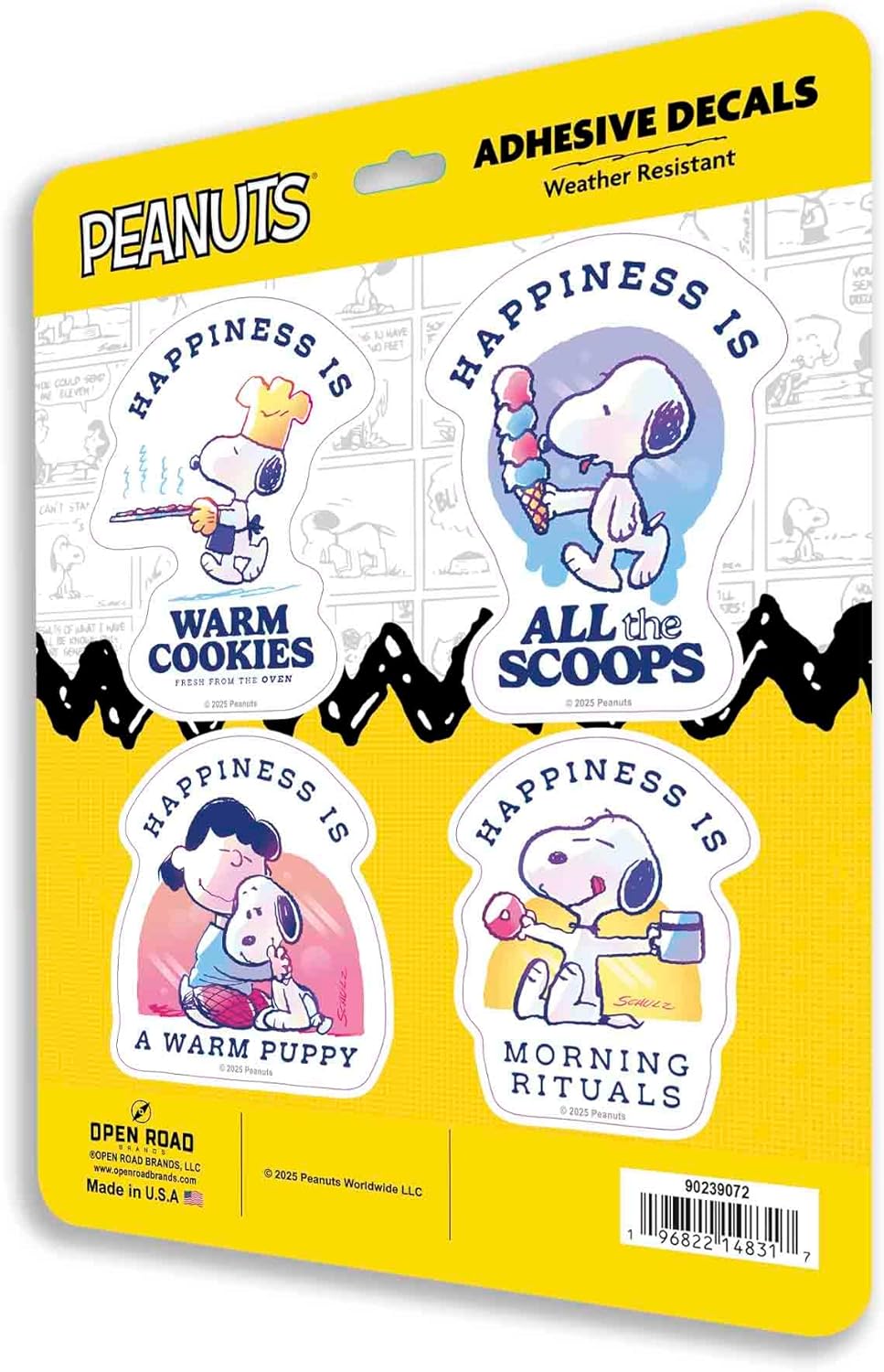 Peanuts Happiness Adhesive Vinyl Decals - Heartwarming Snoopy & Friends Sticker Set, 1 Pack (4 Count)