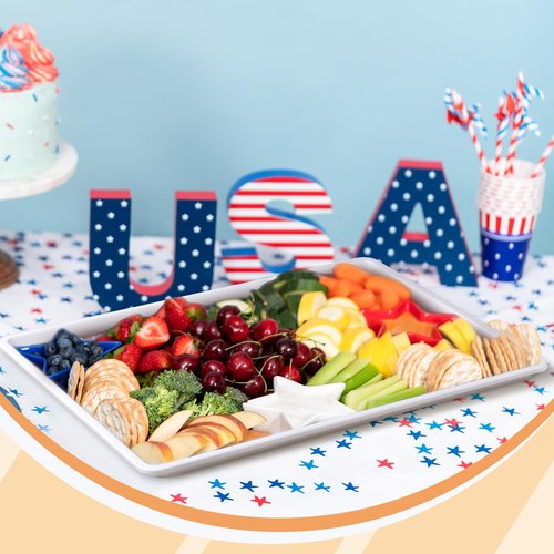 Tiangrid 2 Pcs 18 x 26 Inch Large White Plastic Tray Rectangular Plastic Serving Trays Decorative Party Platters Large Fast Food Platters for Kitchen Restaurant Buffet
