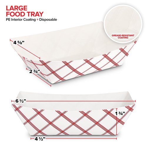 Paper Food Boats (500 Pack) 2 Lb Disposable Red & White Checkered Food Trays, Eco Friendly Food Boat, Serving for Concession Food & Condiments, Paper Nacho Trays