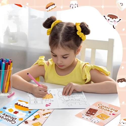Marshmallow Mini Coloring Books - 24-Pack Campfire-Themed Art for Kids | Perfect Birthday Party Favors