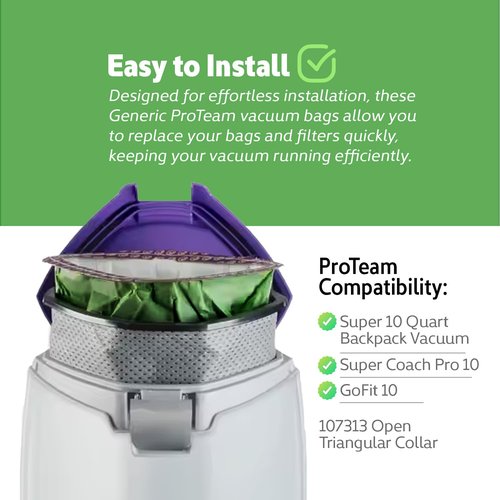 18 Pack - Compatible 10QT Proteam Vacuum Bags for Proteam Backpack Vacuum, Pro Team Backpack Vacuums, Backpack Vacuum Bags, Pro Team Vacuum Parts & Accessories, Bolsas Para Aspiradora.