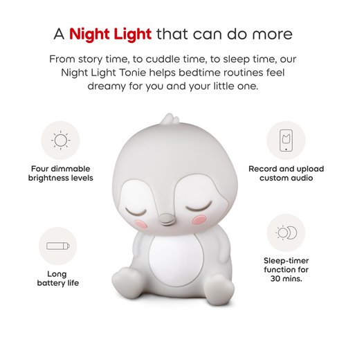 Tonies Night Light - Sleepy Penguin Audio Play Character from Sleepy Friends | Warm Glow | 140 Minutes of Beautifully Composed Melodies | Record Your Own Bedtime Stories