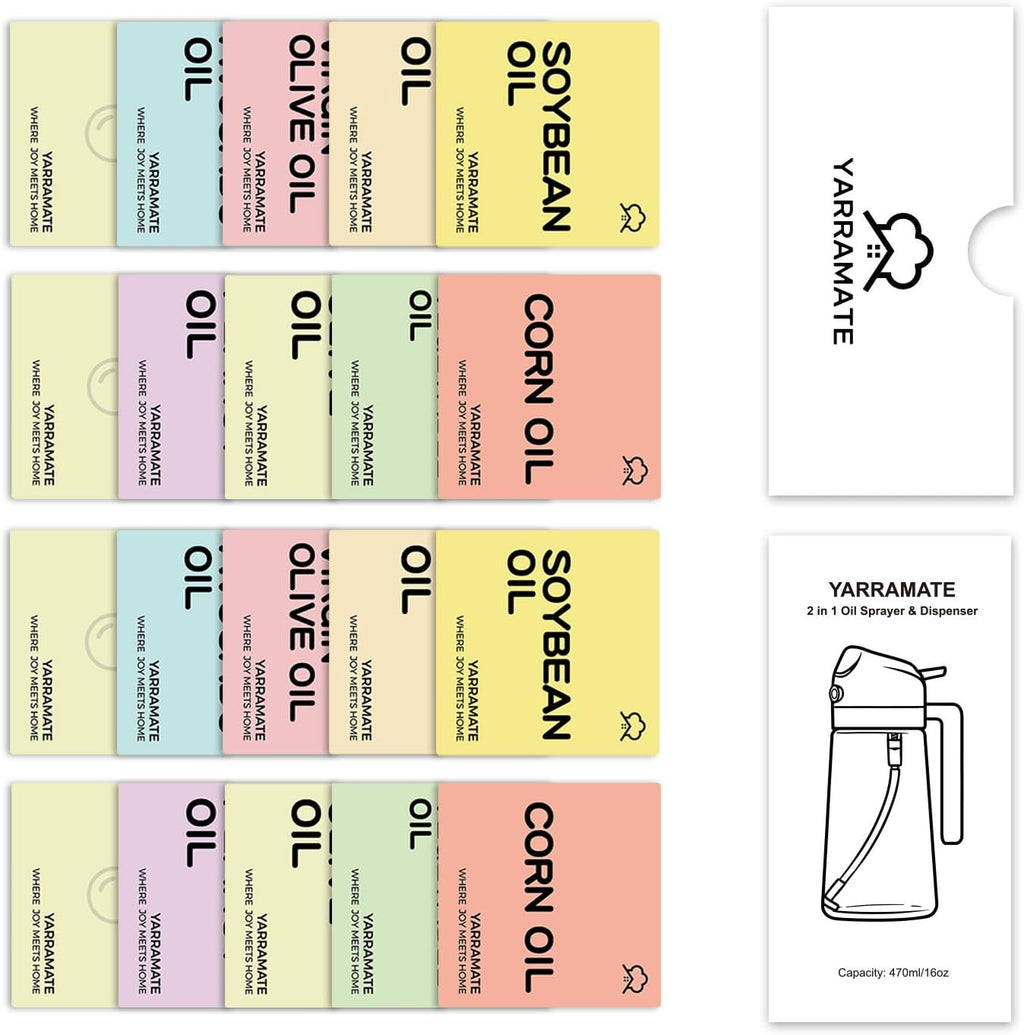 YARRAMATE Glass Olive Oil Sprayer - 16oz with 20 Color Labels | Stylish White Design