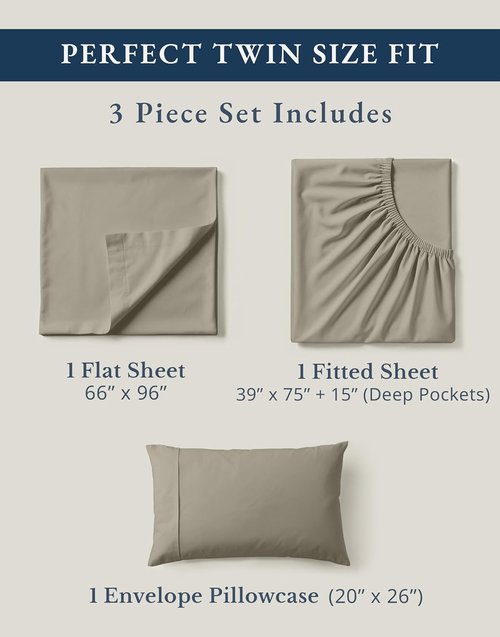 LANE LINEN 100% Organic Cotton Twin Sheet Set - Soft, Comfy, Temperature Regulating, Silver