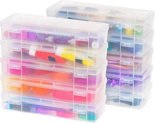 IRIS USA Pencil Case Boxes - 10-Pack Clear Plastic Organizing Containers with Snap Lid for Crafts & Stickers