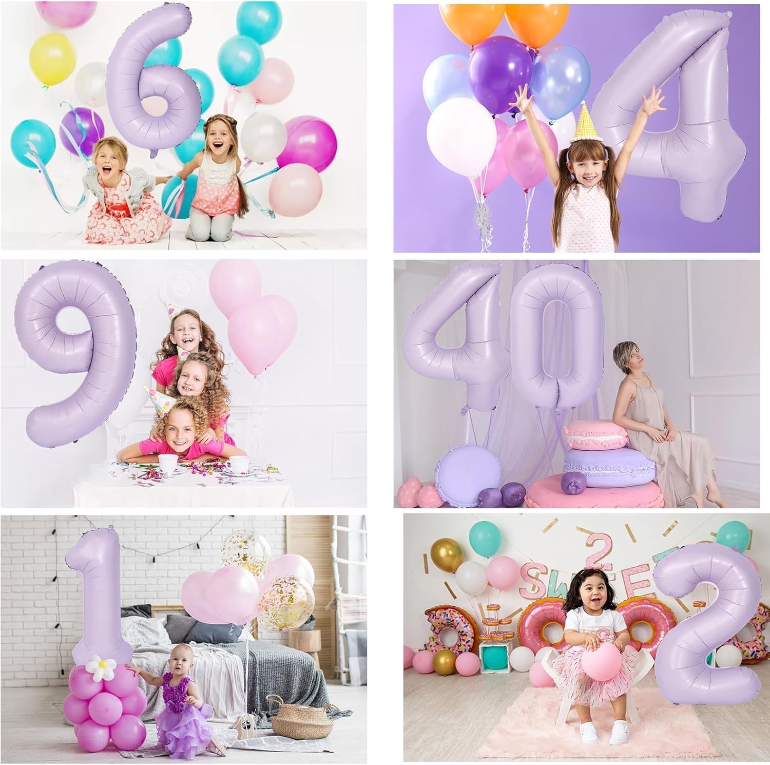 Skiennix 40-Inch Purple Number Balloon - Matte Light Purple Birthday Decoration (Number 6)