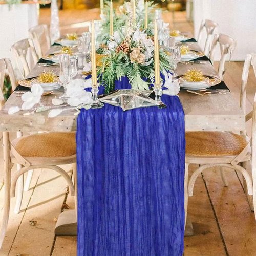 FANPROMS Gauze Table Runner - Rustic Blue 10FT Sheer Fabric for Farmhouse Weddings & Events