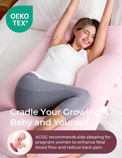 Momcozy U-Shaped Pregnancy Pillow - Full Body Maternity Support for Side Sleeping | 57 Inch, Pink
