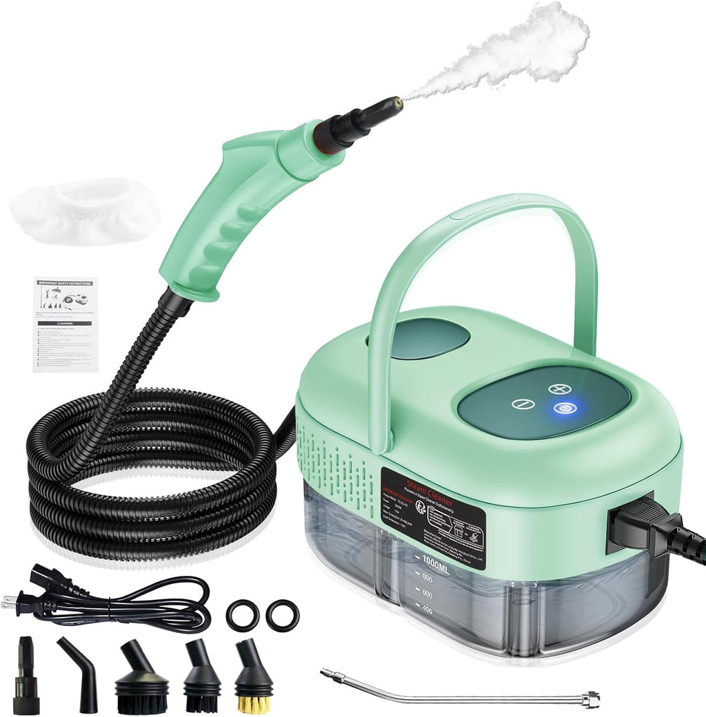 Skiennix Handheld Steam Cleaner - Portable Touch Screen Steamer for Home & Car Detailing | Green