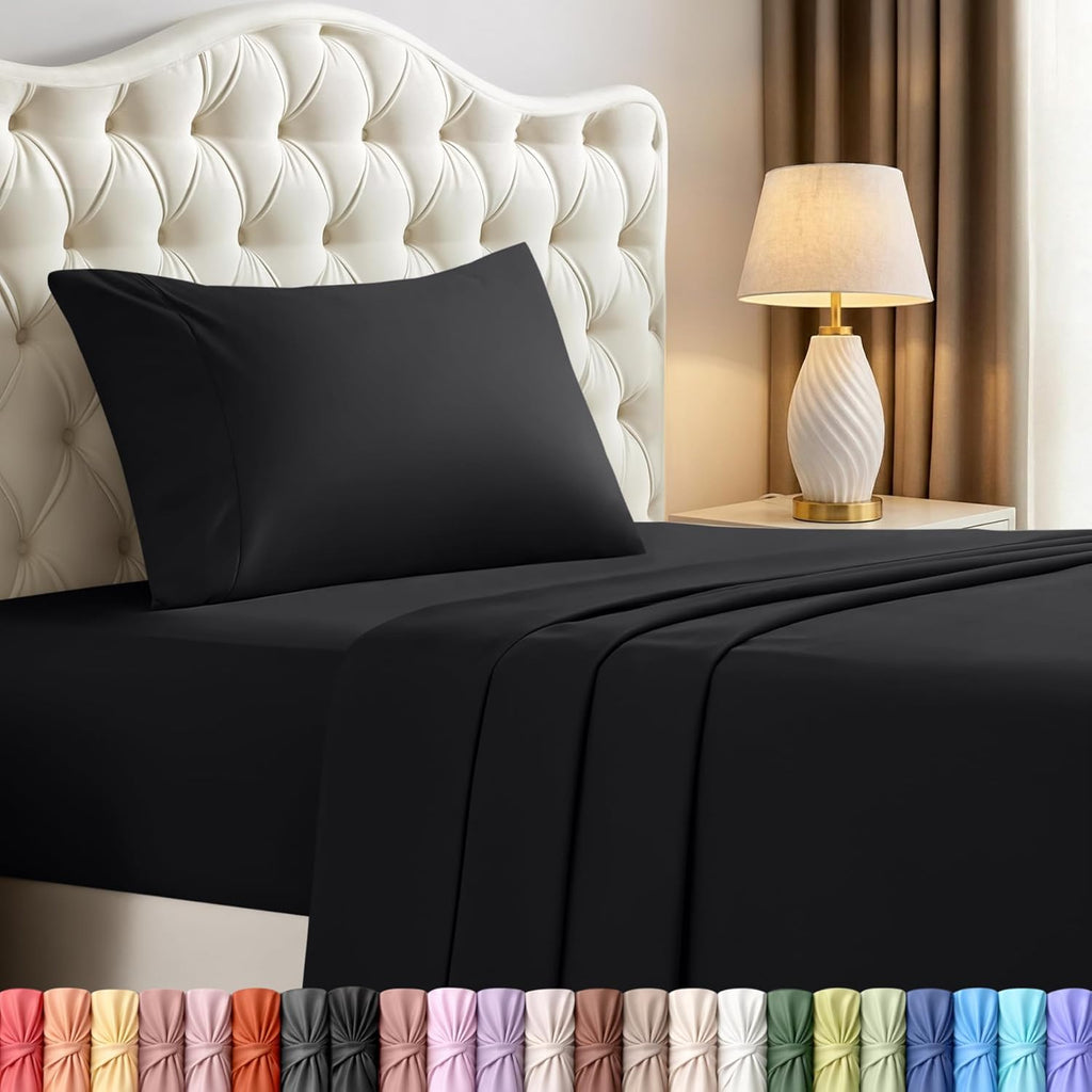 Utopia Bedding Twin XL Sheet Set - Soft Microfiber 3-Piece Bed Sheets in Black | Oeko-Tex Certified