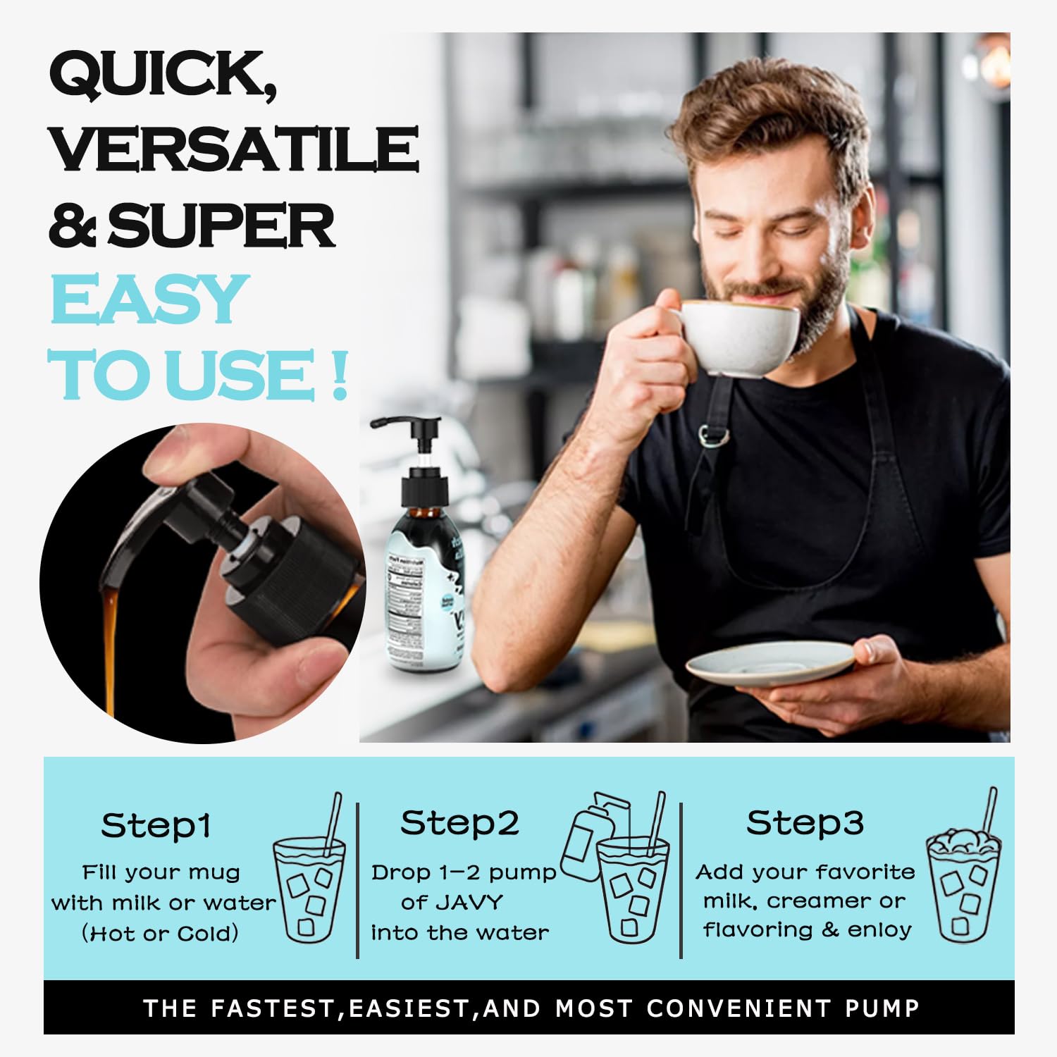 Oxyooh Syrup Pump for Javy Coffee Concentrate 6fl oz, 4 Pack Syrup Pump Dispenser Compatiable with Javy Protein Coffee Concentrate for 177ml Bottle, Replaces Measuring Spoon