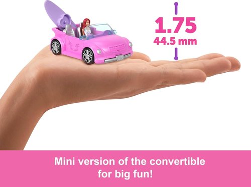 Barbie Mini Doll & Beach Convertible Vehicle Set - 1.5-Inch Doll with Color-Change Feature & Accessories