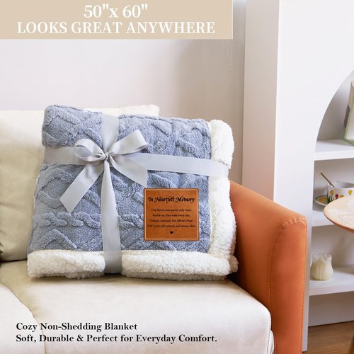 in Heartfelt Memory Blue Memorial Sympathy Blanket, Super Soft Throw for Grief, Unique Bereavement Gift for Loss of Loved One Mom Dad, Condolences Remembrance Gift Funeral (50”x60”)