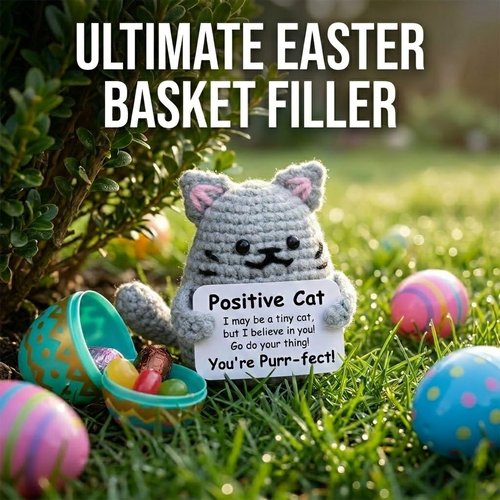 AICase Inspirational Crochet Positive Cat Animals Gifts, Easter Basket Stuffers Emotional Support Nuggets Funny Cat Lover Gift for Women Men Her Mom Dad Birthday Cute Themed Decor Stuff Merch