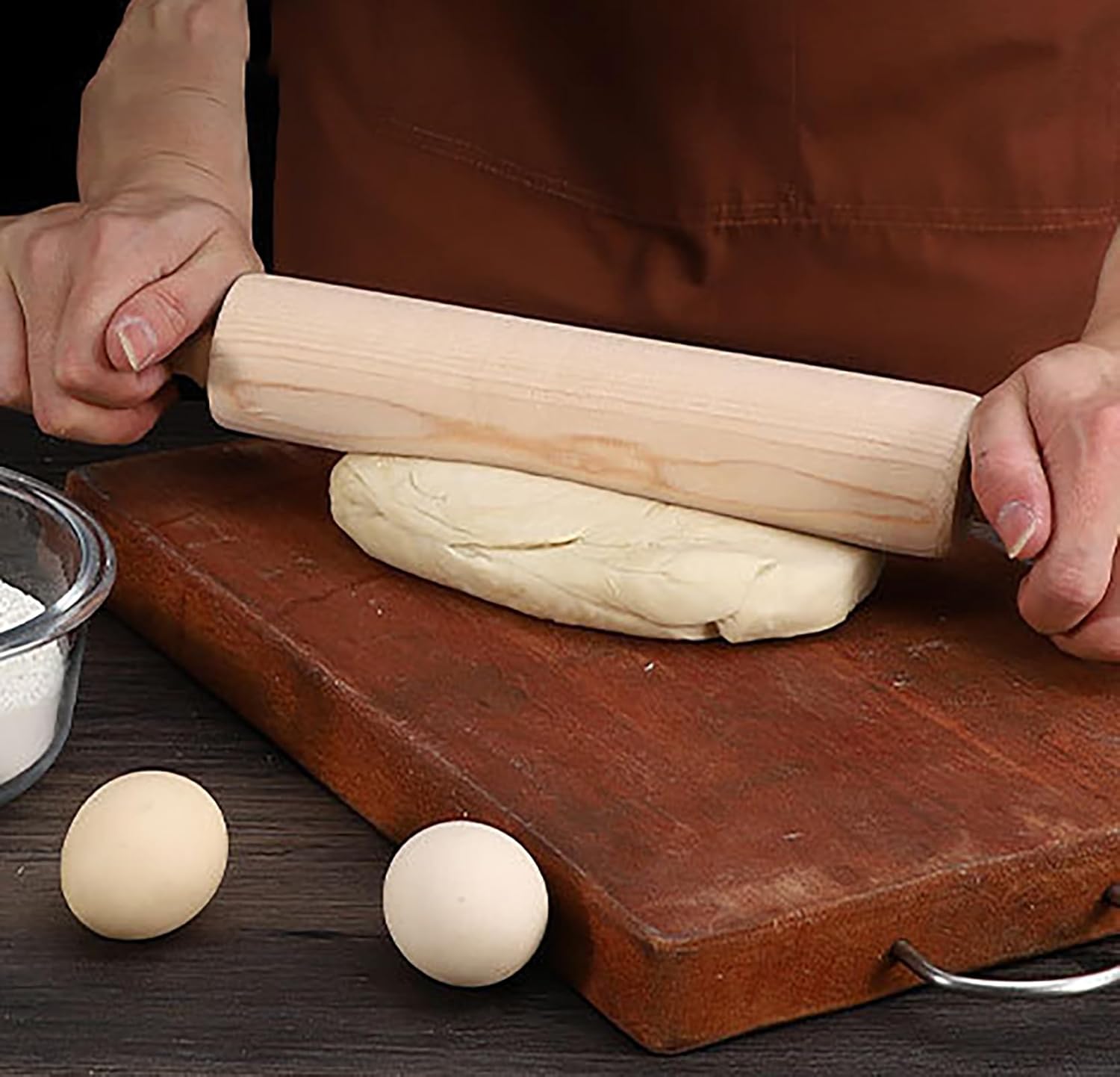 Skiennix 13.8 Inch Wooden Rolling Pin - Perfect for Baking Bread, Pizza, Cookies, and Noodles