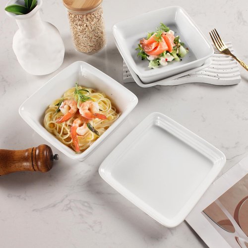 jinsongdafa Casserole Dish 32 Ounces Square Bakeware Set with Lids, Set of 2, Chip and Crack Resistant Ceramic Casserole Dish, Microwave, Dishwasher, Oven, Freezer and Fridge Safe (White, 9 Inch)