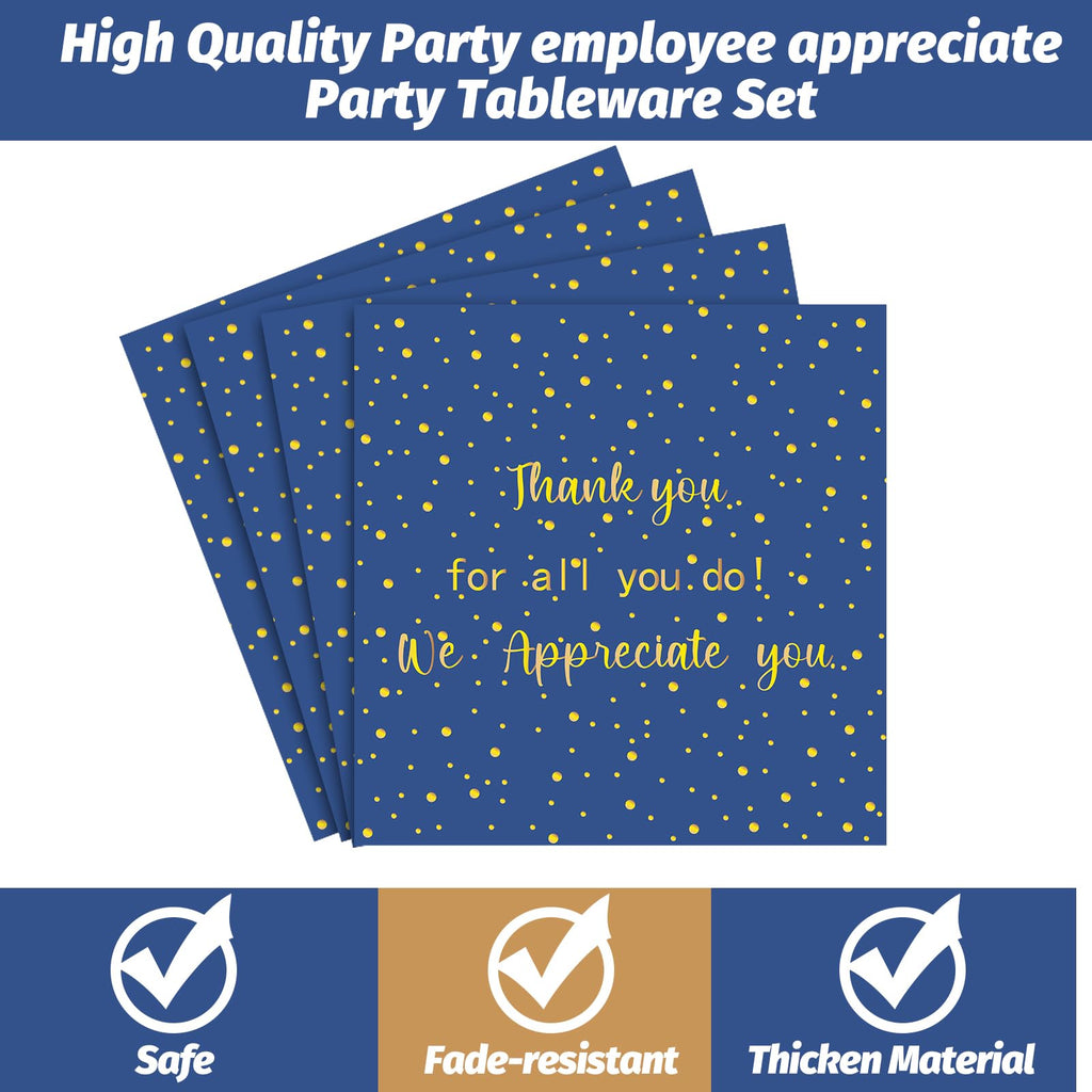 Geyoga 96 Pcs We Appreciate You Decoration Teacher Graduation Plate and Napkin Employee Appreciation Party Decorations Nurses Week 2026 Tableware for Principal Volunteer Staff(Blue and Gold,Thankful)