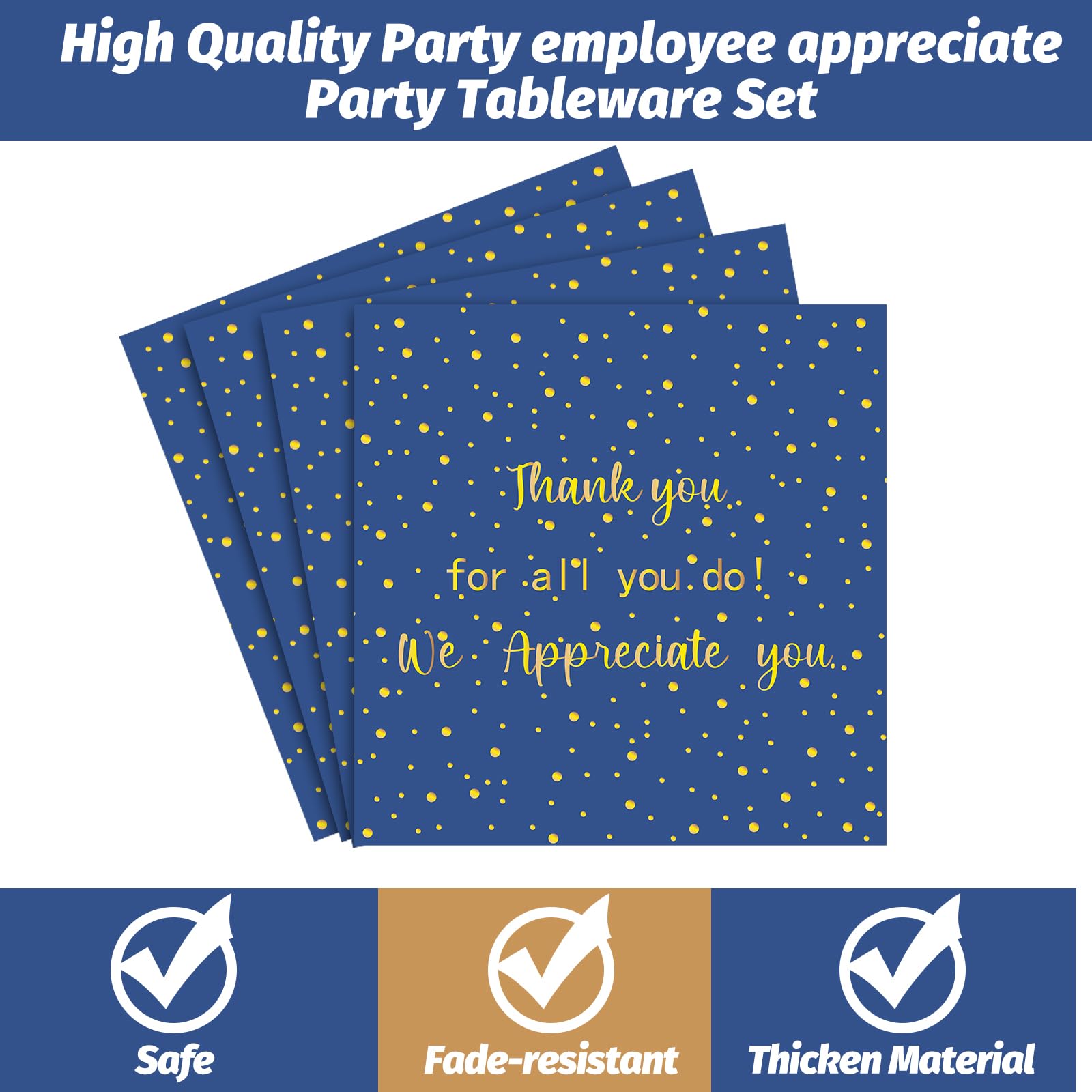Geyoga 96 Pcs We Appreciate You Decoration Teacher Graduation Plate and Napkin Employee Appreciation Party Decorations Nurses Week 2026 Tableware for Principal Volunteer Staff(Blue and Gold,Thankful)