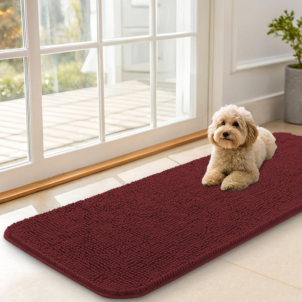 OLANLY Dog Door Mat - Absorbent Non-Slip Washable Doormat for Muddy Paws | 47x17, Quick Dry Chenille, Caramel Russet