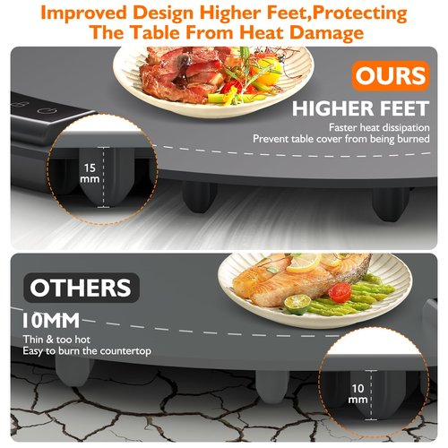 Warming Mat for Food, 6 Dish Buffet Electric Warmer Tray with 8 Adjustable Temperature (104°F-230°F), 1-4 Hour Timer, Child Safety Lock, Flexible Food-Grade Silicone- Easy to Clean & Store Warming Pad