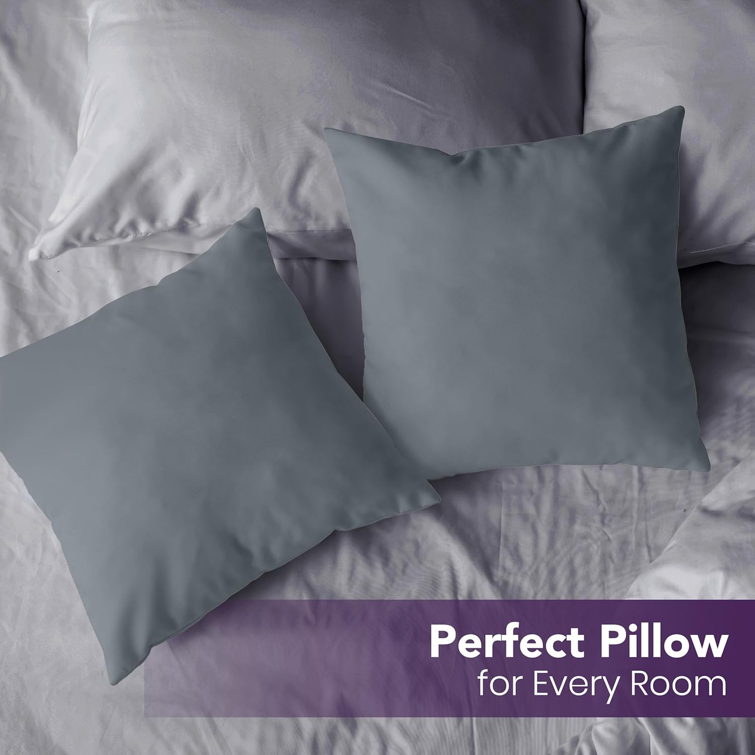 Utopia Bedding 22x22 Pillow Inserts - Set of 2 Grey Decorative Throw Pillows for Sofa & Bed - Soft & Fluffy Cushions