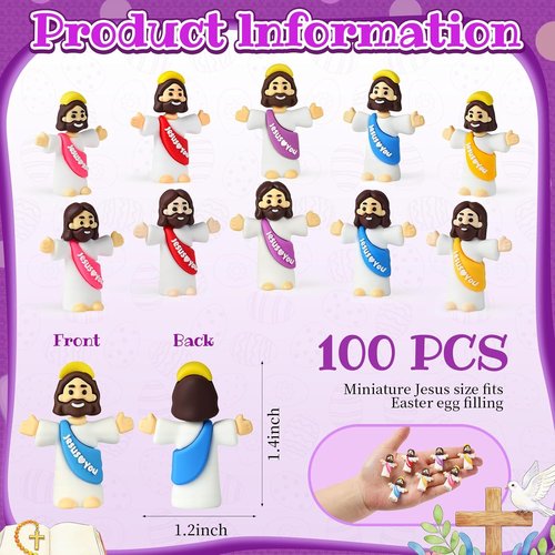 Little Jesus Figures - 100Pcs Multicolor Miniature Collectible Figurines for Easter Gifts | Jesus Loves You