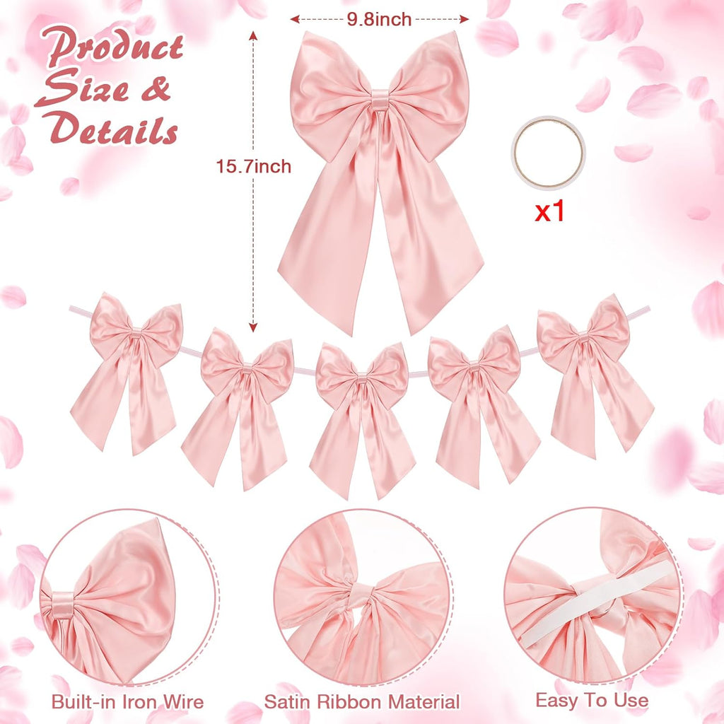 Suncalla 6 FT Pink Valentine's Day Bow Garland - Pre-Strung Party Banner for Weddings & Showers
