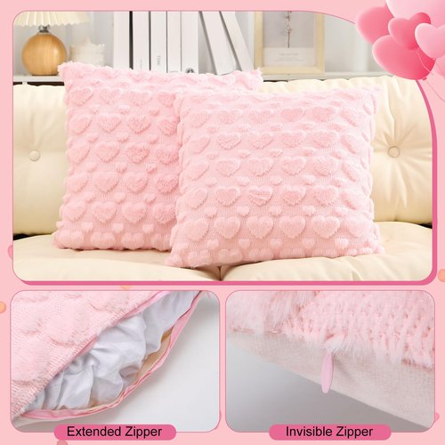 Mixweer 4 Set Valentines Pillow Covers Heart Throw Pillow Cases Valentines Decorative Cushion Pillowcase Gifts for Sofa Couch Home Anniversary Decorations(Pink,18 x 18 Inch)