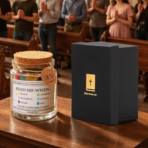 LIVOPARA Read Me When Bible Verses Jar for Daily Encouragement，God is Above Bible Verse Jar for Wemen&Men&Teens，Christian Gifts for Women，96 Bible Verses Cards