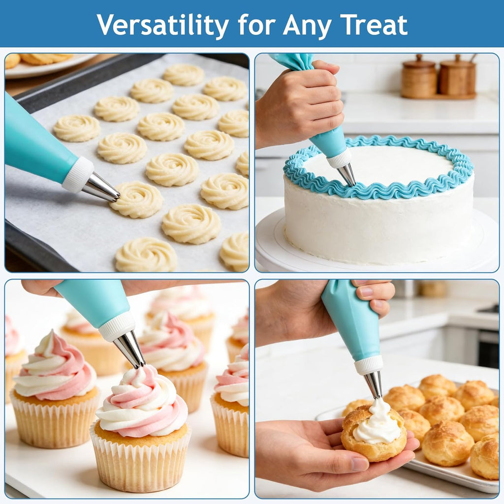 Skiennix Reusable Piping Bags Set - 14-Inch Pastry Bags with 14 Tips & Couplers for Cake Decorating