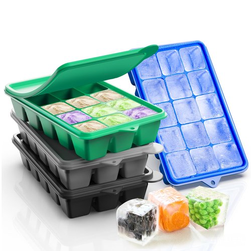 Silicone Ice Cube Trays With Lids 4 Packs, Lxndaser Easy Release Silicone Ice Cube Molds for Freezer, 60 Grids Leak-Proof Stackable Square Ice Trays for Cocktail, Whisky, Baby Food,coffee