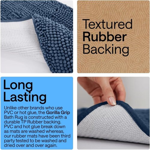 GORILLA GRIP Bath Rug Mat - Soft Absorbent Chenille | Quick Dry Microfiber, 42x24, Navy Blue