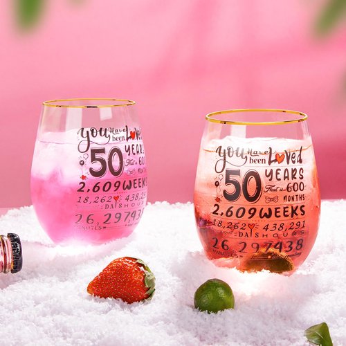 50th Birthday Gifts for Her - Funny 1975 Engraved 50th Birthday Gifts Ideas for Women, Friend, Sister, Mom - 50th Birthday Decorations Present for Women - Time Commemoration 50th Wine Glass 18 oz